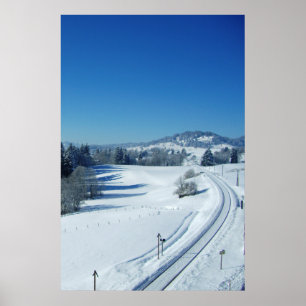Poster Voies de train à travers la neige