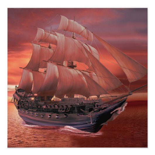 POSTER VOIES NAUTIQUES AU COUCHER DU SOLEIL (Devant)