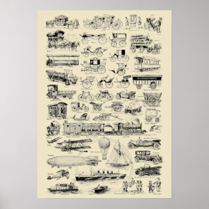 Poster Voies vintages Trains & Automobiles