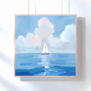 Poster Voile dans le bleu Peinture de voilier côtier oc