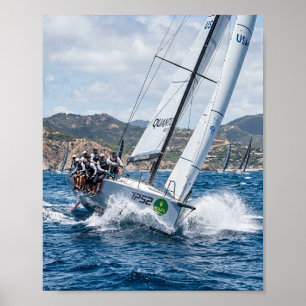 Poster Voile de compétition Yacht Course Ocean Vagues Act