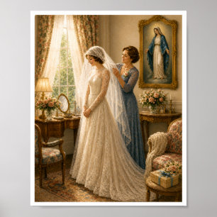Poster Voile de mariée catholique vintage mariage marian