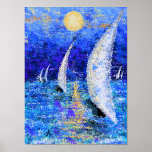 Poster Voile de régate - Peinture originale d'art abstrai