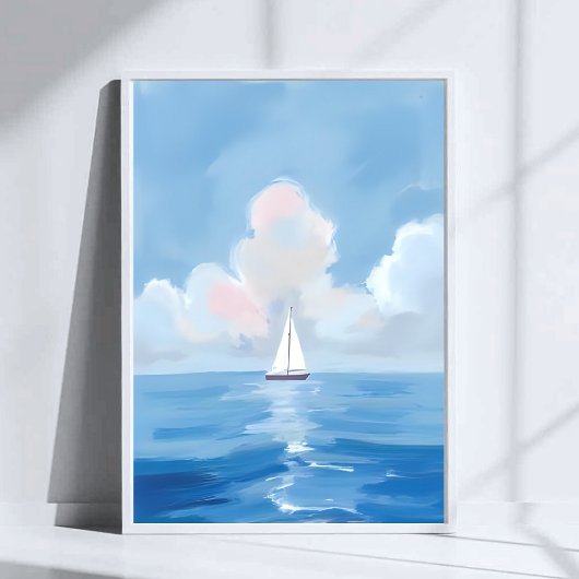 Poster Voile en bleu | Bateau à voile côtier Peinture océ