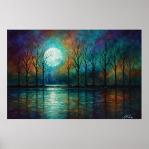 Poster Voile lunaire - Arbres en Silhouette dans le Crépu