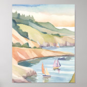 Poster Voile Rivage | Aquarelle de l'océan de Rhode Islan (Devant)