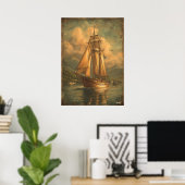Poster Voiles Dorées — Voyage Maritime Classique (Bureau à domicile)