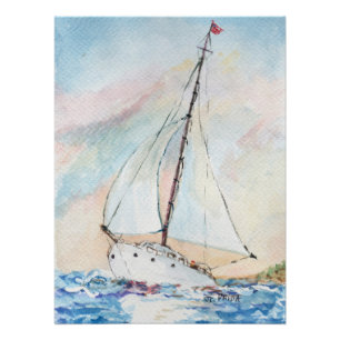 Poster Voilier à la peinture d'aquarelle de beaux-arts de
