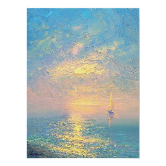 Poster Voilier au coucher du soleil (Devant)