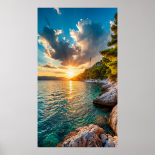 Poster ✨🌊🌅 Voilier méditerranéen sous la lueur du couch