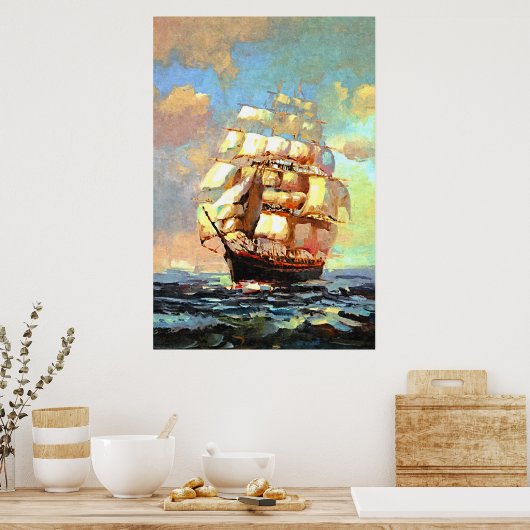 Poster Voilier navigant en mer (abstrait) (Cuisine)