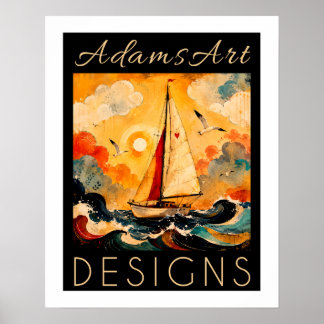 Poster Voilier serein en mer, art côtier à l'impasto