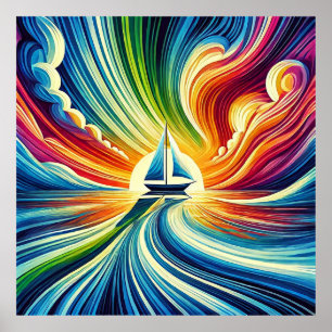 Poster Voilier vibrant au coucher du soleil