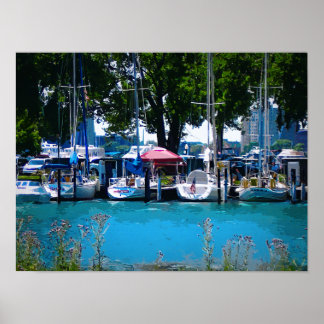 Poster Voiliers amarrés par les eaux bleues