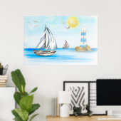 Poster Voiliers dans un océan bleu (Bureau à domicile)