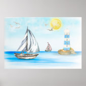 Poster Voiliers dans un océan bleu (Devant)