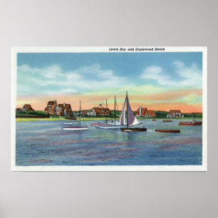 Poster Voiliers en baie de Lewis, vue de plage
