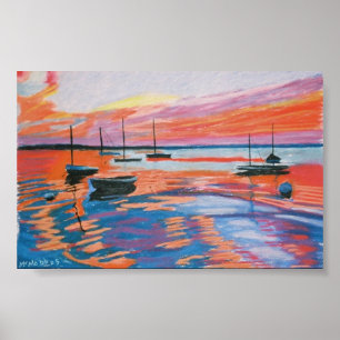 Poster voiliers et coucher du soleil