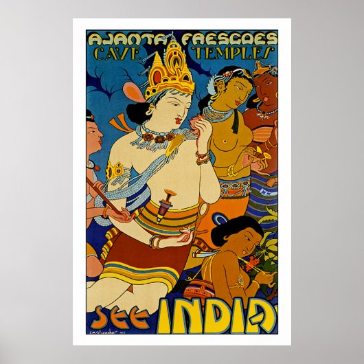 Poster Voir Inde ~ Ajanta Frescoes (Devant)