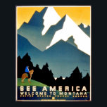 Poster Voir l'Amérique, bienvenue Montana montagnes, vint<br><div class="desc">Image parfaite pour votre nouvelle conception d'impression. Ce pourrait être un beau cadeau ou une "touche finale" pour décorer la maison.</div>
