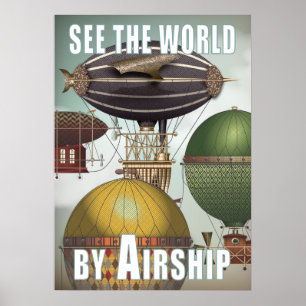 Poster Voir le monde Airship Race Steampunk Travel