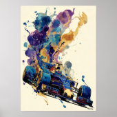 Poster Voiture à formule d'encre fluide – Abstrait bleu e (Devant)