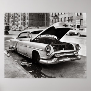 Poster Voiture abandonnée, 1964. Photo ancienne