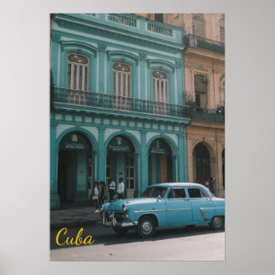 Poster Voiture Américaine Vintage Turquoise La Havane Cub