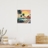 Poster Voiture ancienne de style rétro sur une route côti (Cuisine)