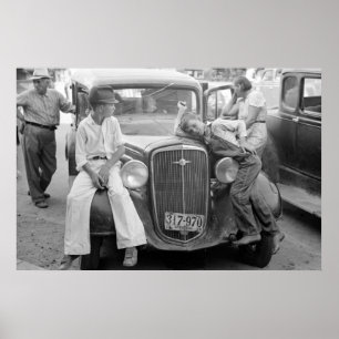 Poster Voiture ancienne, famille de Grande Dépression,