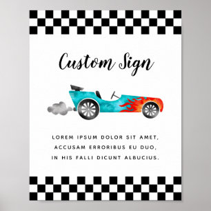 Poster Voiture Blue Race Anniversaire Panneau personnalis
