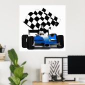 Poster Voiture Blue Race avec drapeau À damiers (Bureau à domicile)