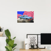 Poster Voiture Chevrolet Impala 1964 Et Drapeau Américain (Bureau à domicile)