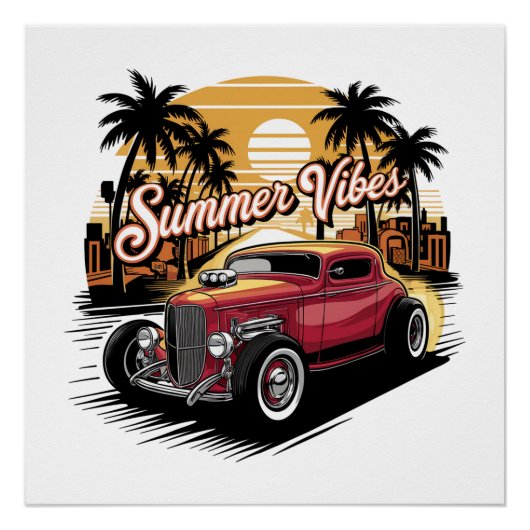 Poster Voiture Classique Ambiance Estivale (Devant)