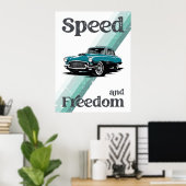 Poster Voiture classique avec typographie. (Bureau à domicile)