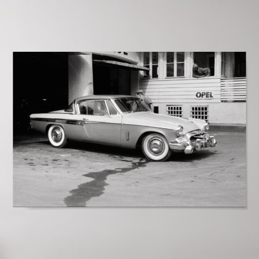 Poster Voiture classique noire et blanche 1968 Europe (Devant)