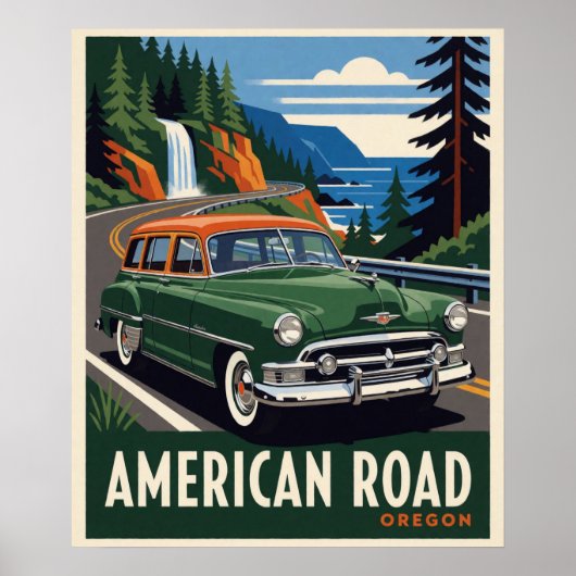 Poster Voiture Classique Oregon Road (Devant)
