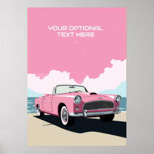 Poster Voiture classique rose texte personnalisé