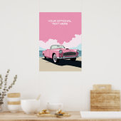 Poster Voiture classique rose texte personnalisé (Cuisine)