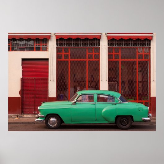 Poster Voiture Classique Verte, Cuba (Devant)