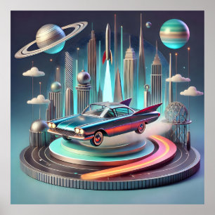 Poster Voiture Coupé Atomic Futuriste à Grandes Ailes