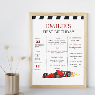 Poster Voiture Course Baby 1er Anniversaire Jalon Signal