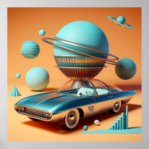 Poster Voiture Cruiser Vue Ciel Futuriste Atomique