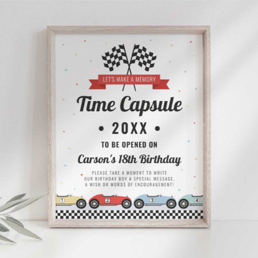 Poster Voiture de course Anniversaire Heure Capsule Signa