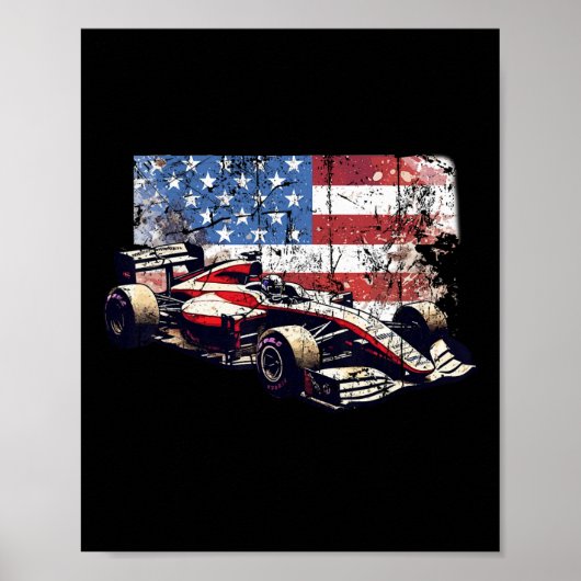 Poster Voiture de course automobile vintage drapeau améri (Devant)