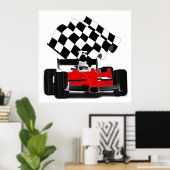 Poster Voiture de course avec drapeau à damier (Bureau à domicile)