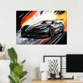 Poster Voiture de course noire dynamique Abstrait peint (Bureau à domicile)