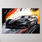 Poster Voiture de course noire dynamique Abstrait peint (Devant)