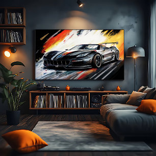 Poster Voiture de course noire dynamique Abstrait peint