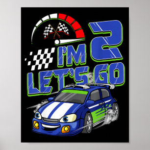 Poster Voiture de course pour les 2 ans d'enfants Fête d'